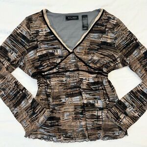 Mesh Abstract Grunge Boho Long Sleeve Liz Claiborne